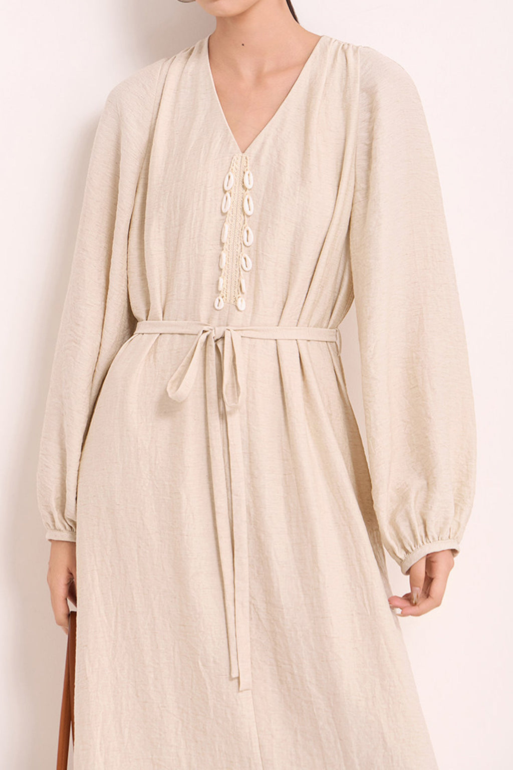 Minimalist Linen-Blend Long Sleeve Maxi Boho Dress
