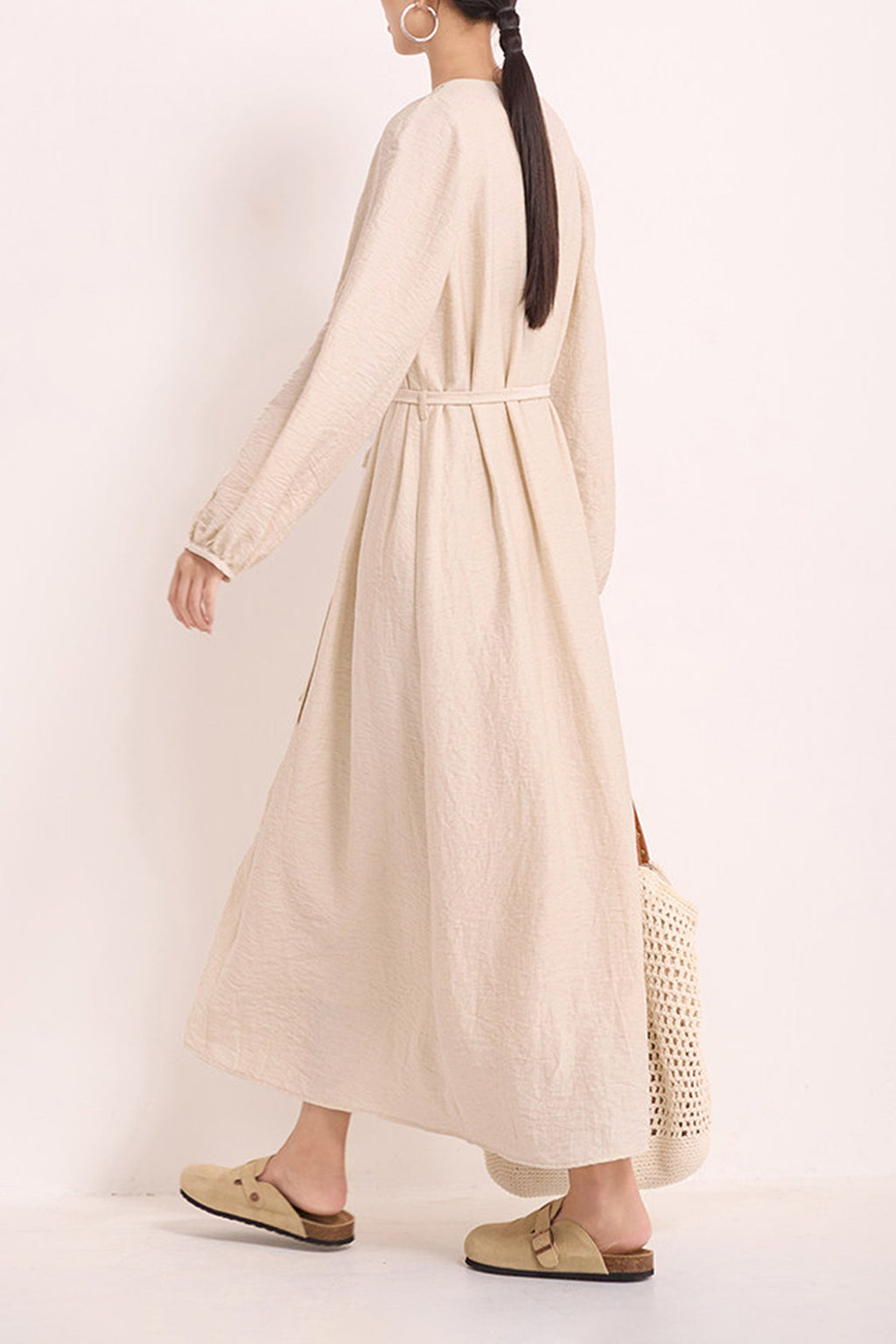 Minimalist Linen-Blend Long Sleeve Maxi Boho Dress