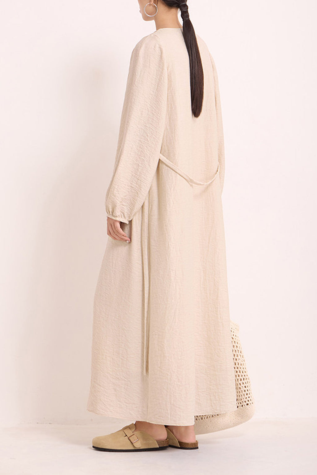 Minimalist Linen-Blend Long Sleeve Maxi Boho Dress