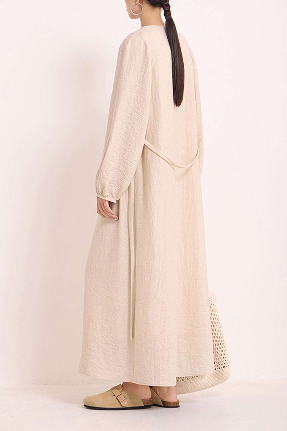 Minimalist Linen-Blend Long Sleeve Maxi Boho Dress