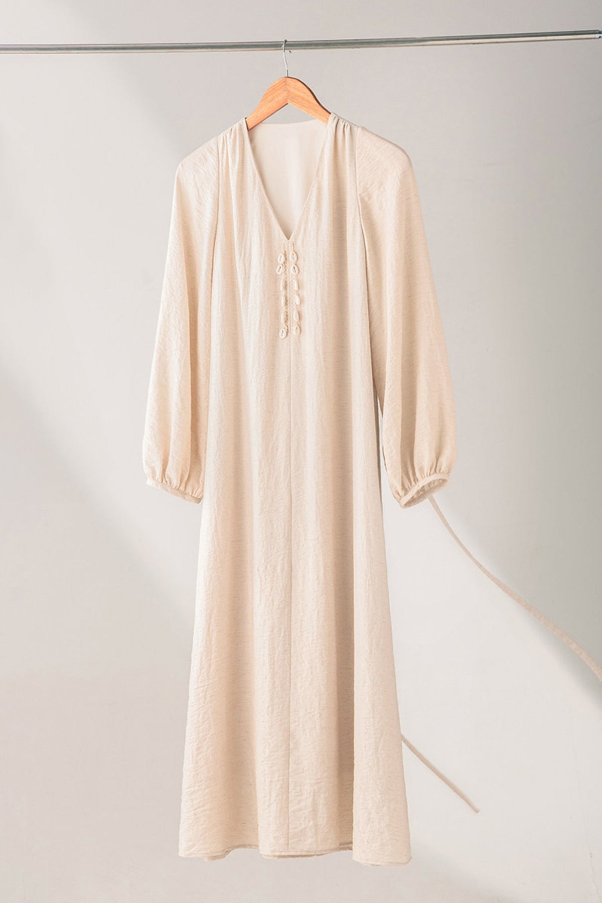 Minimalist Linen-Blend Long Sleeve Maxi Boho Dress