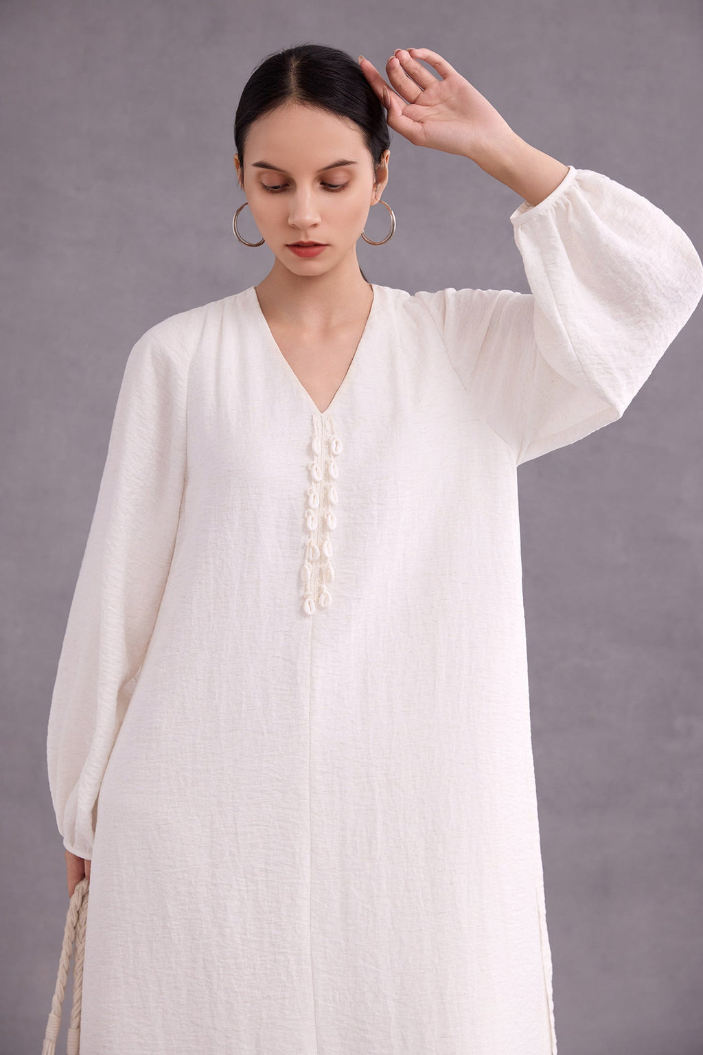 Minimalist Linen-Blend Long Sleeve Maxi Boho Dress