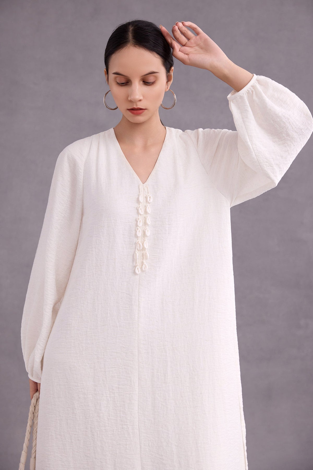 Minimalist Linen-Blend Long Sleeve Maxi Boho Dress