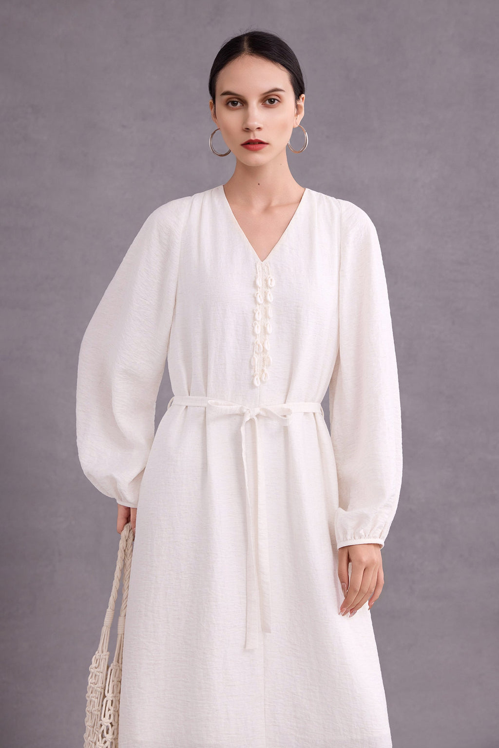Minimalist Linen-Blend Long Sleeve Maxi Boho Dress
