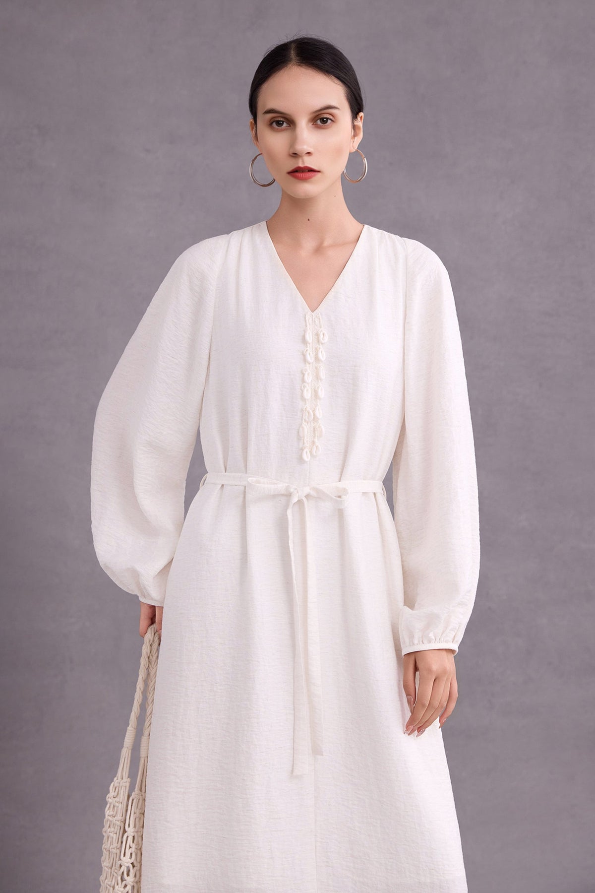 Minimalist Linen-Blend Long Sleeve Maxi Boho Dress