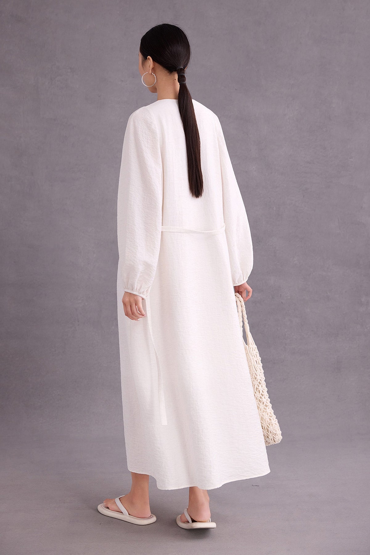 Minimalist Linen-Blend Long Sleeve Maxi Boho Dress