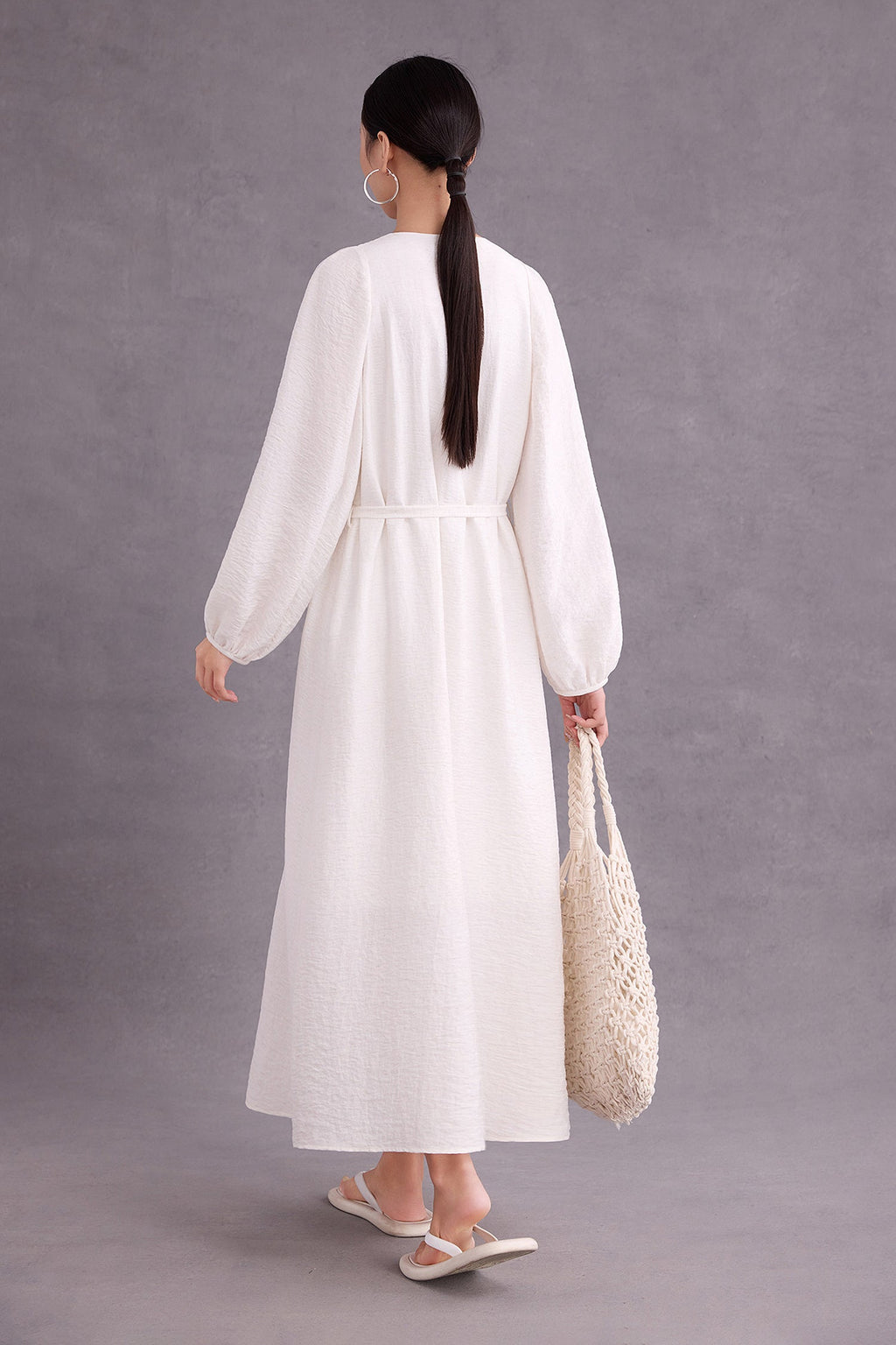 Minimalist Linen-Blend Long Sleeve Maxi Boho Dress
