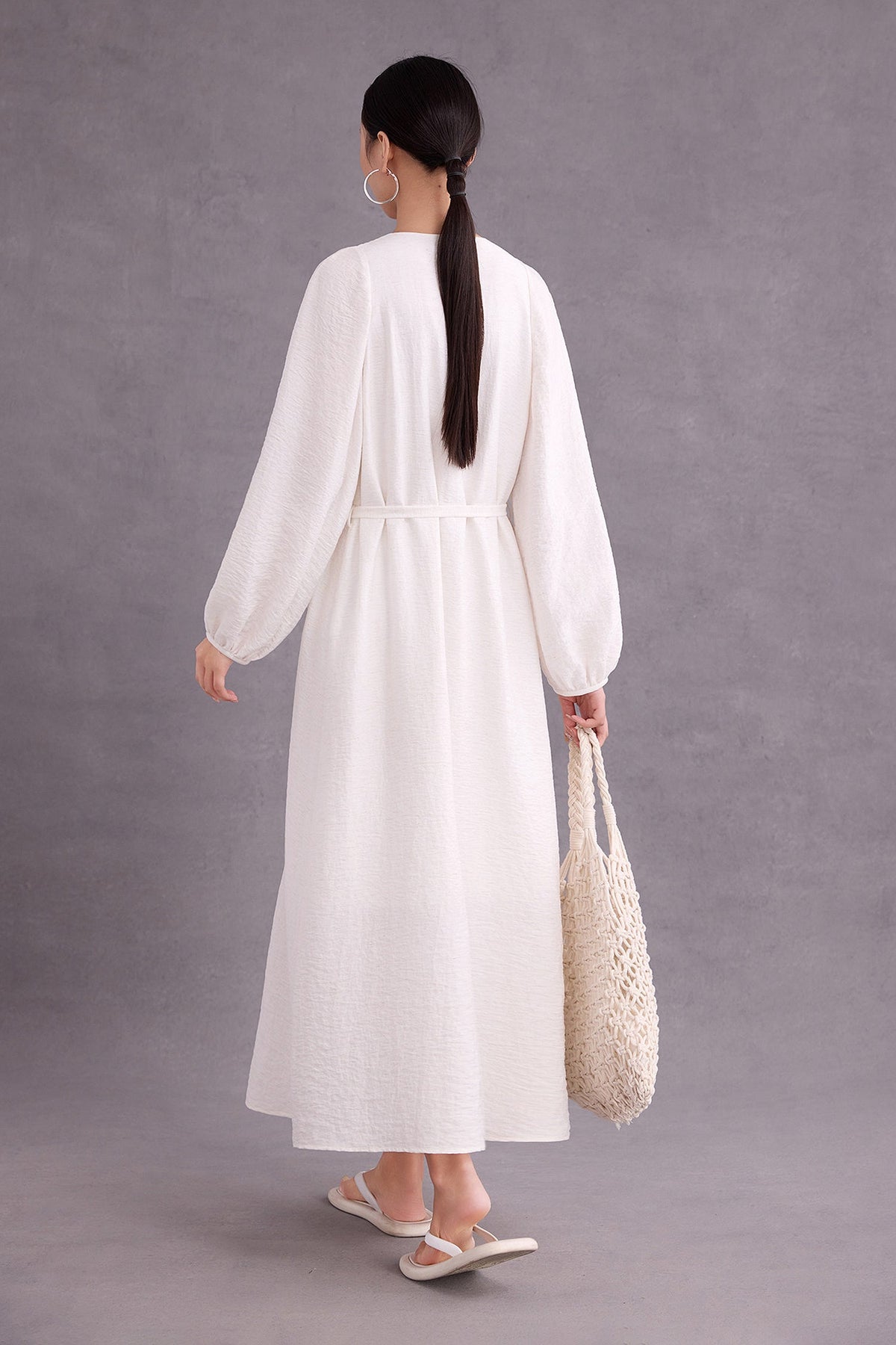 Minimalist Linen-Blend Long Sleeve Maxi Boho Dress