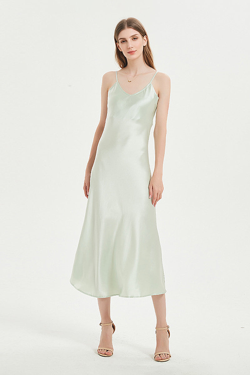 Mint Green Midi Slip Dress in Triacetate-Blend