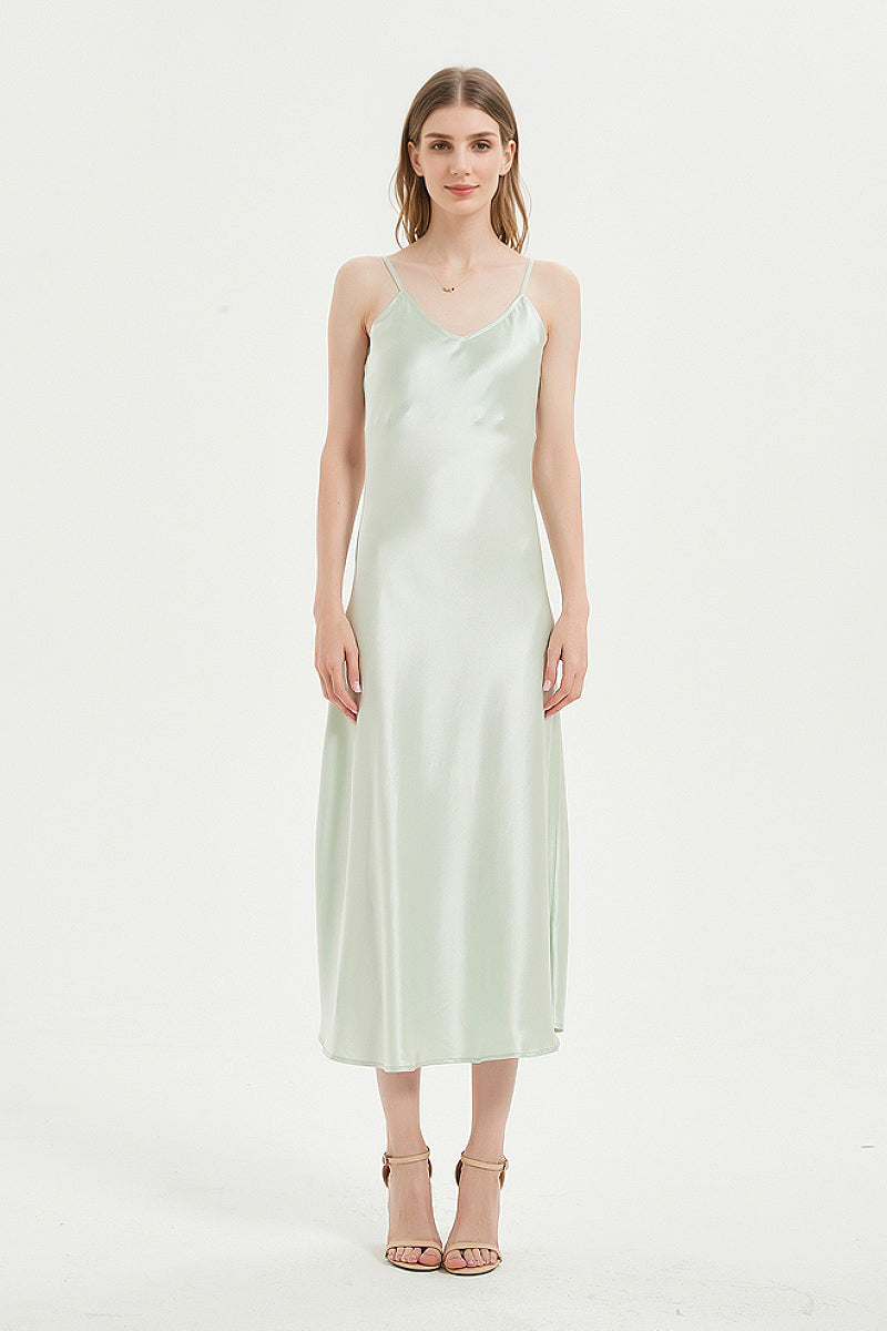 Mint Green Midi Slip Dress in Triacetate-Blend