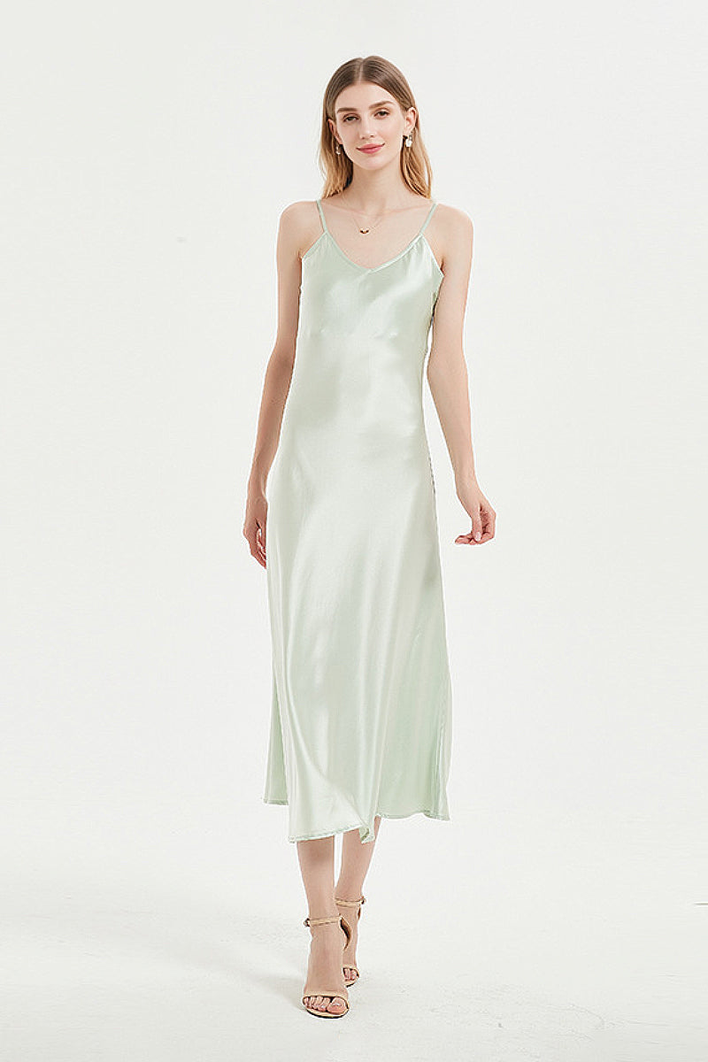 Mint Green Midi Slip Dress in Triacetate-Blend