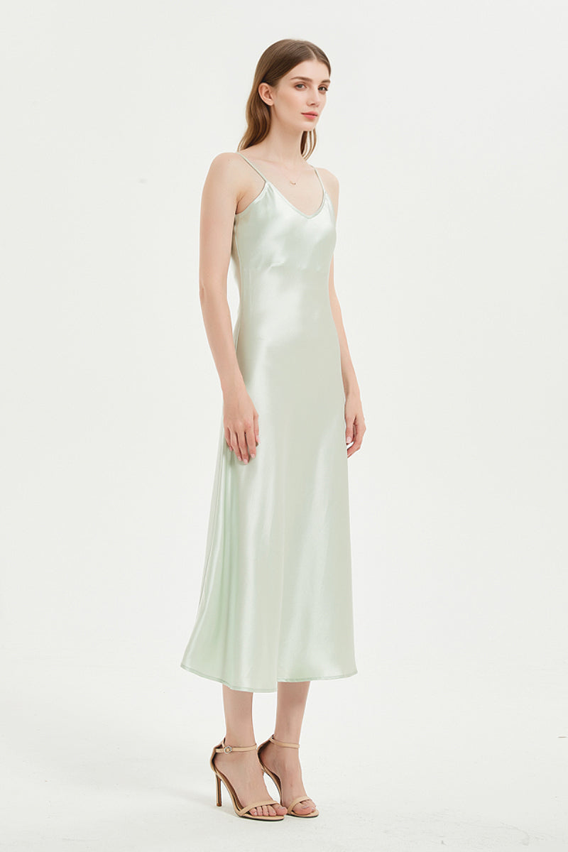 Mint Green Midi Slip Dress in Triacetate-Blend