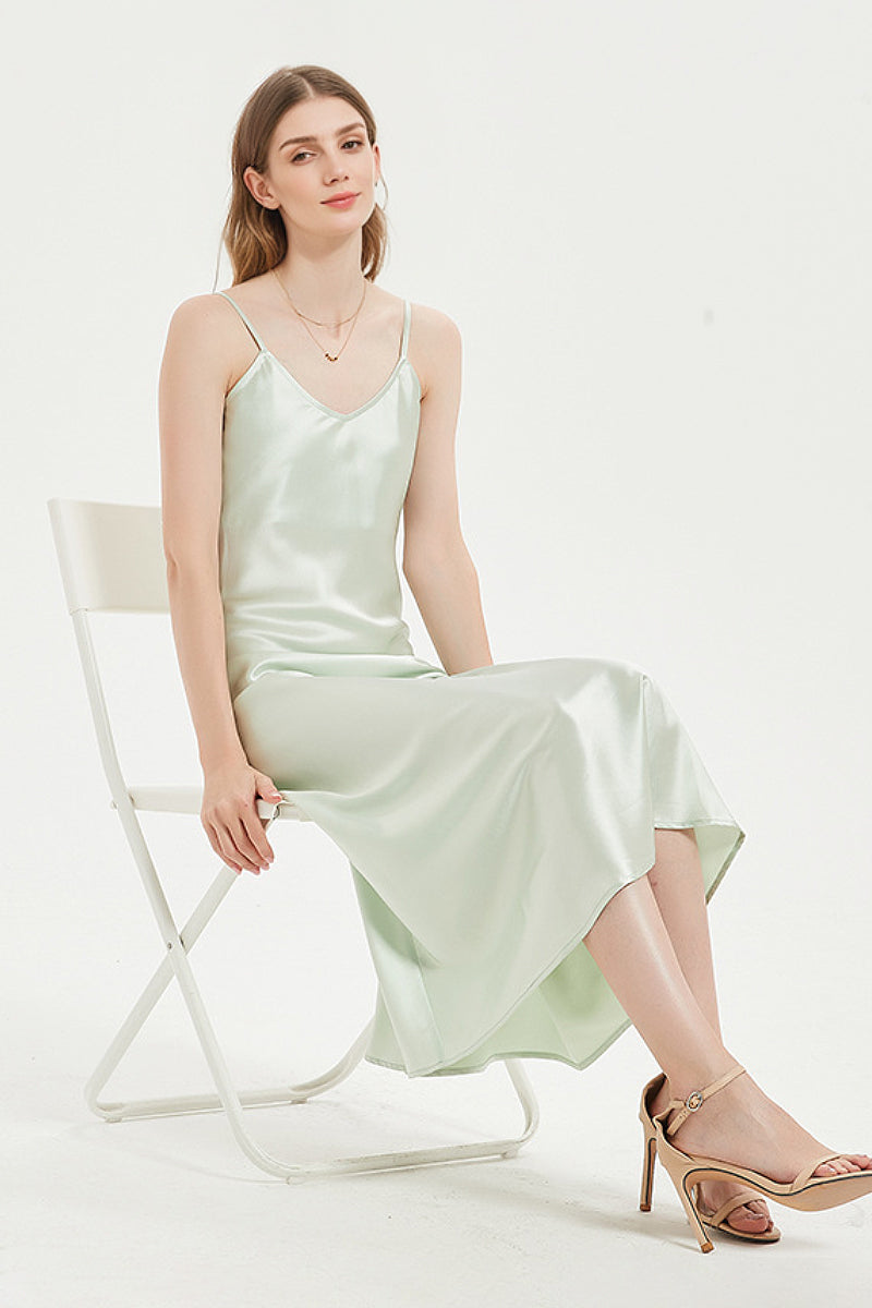 Mint Green Midi Slip Dress in Triacetate-Blend