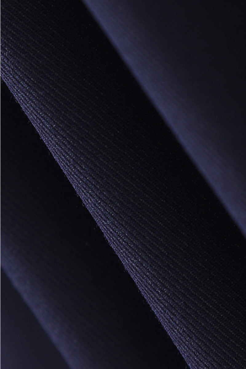 Navy Blue Balloon-Sleeve V-Neck Blouse