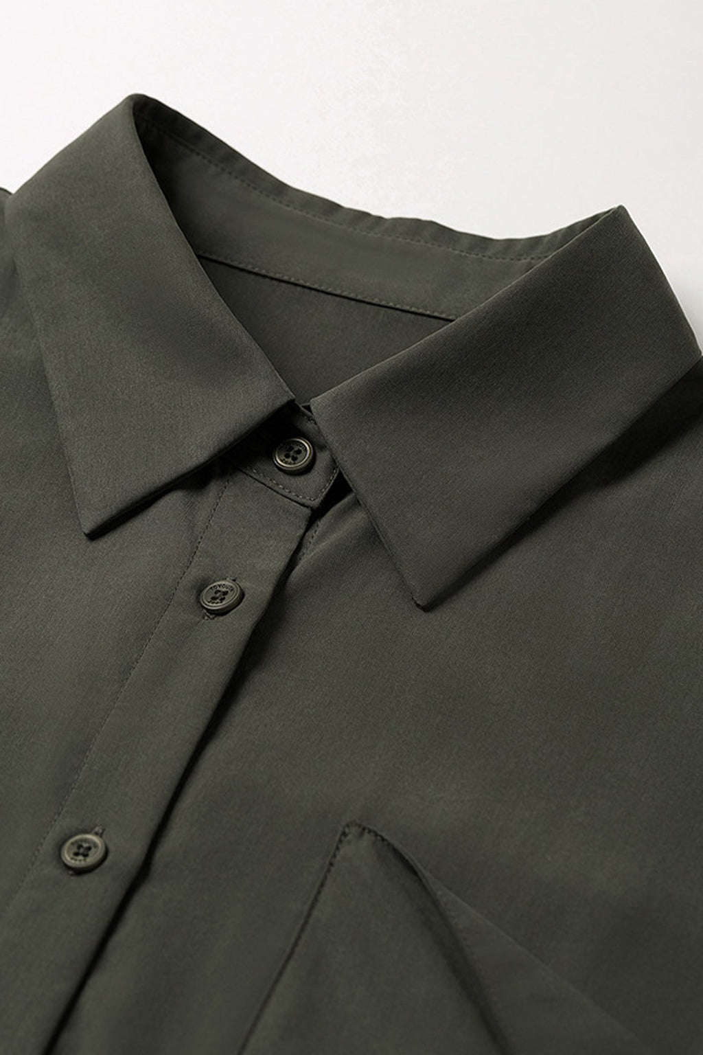 Olive Green Belted Shirt Dress in Cotton-Lyocell Blend