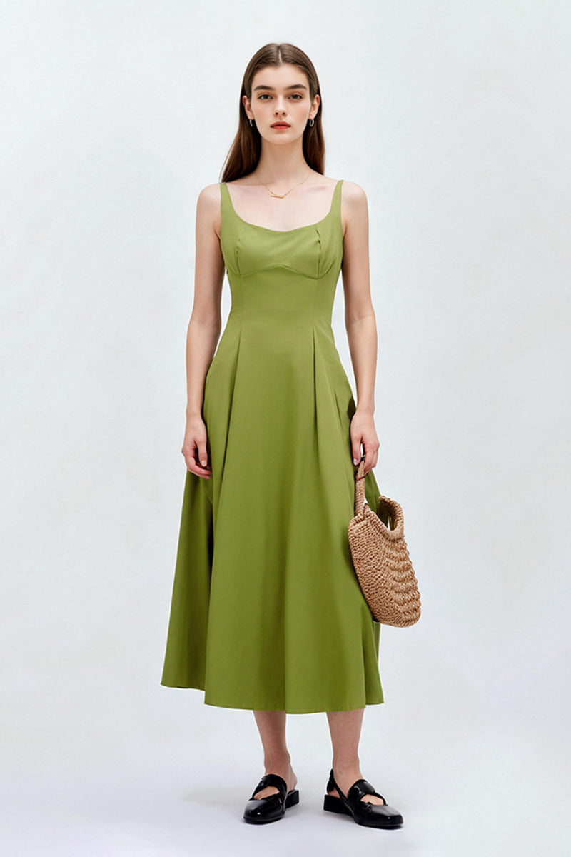 Olive Green Sleeveless Fit & Flare Midi Dress