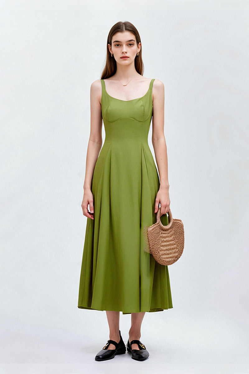 Olive Green Sleeveless Fit & Flare Midi Dress