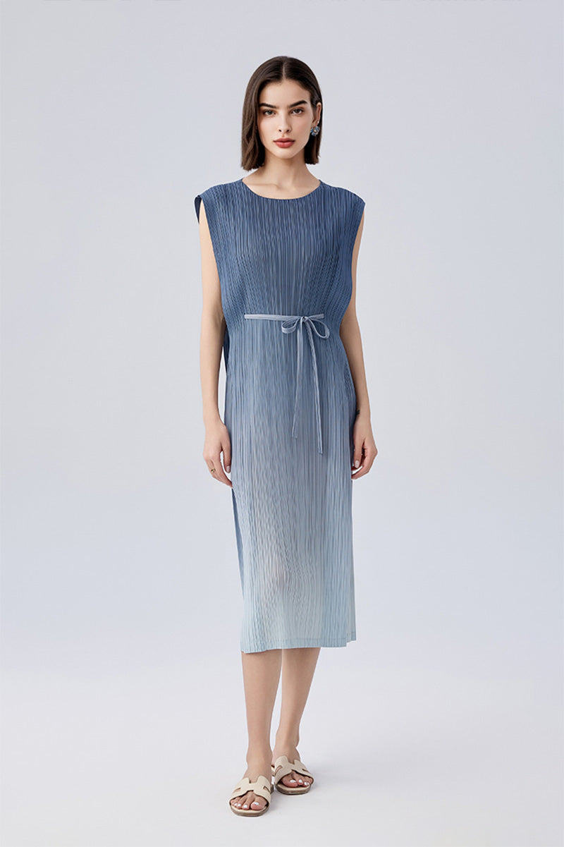 Ombre Pleated Sleeveless Midi Dress