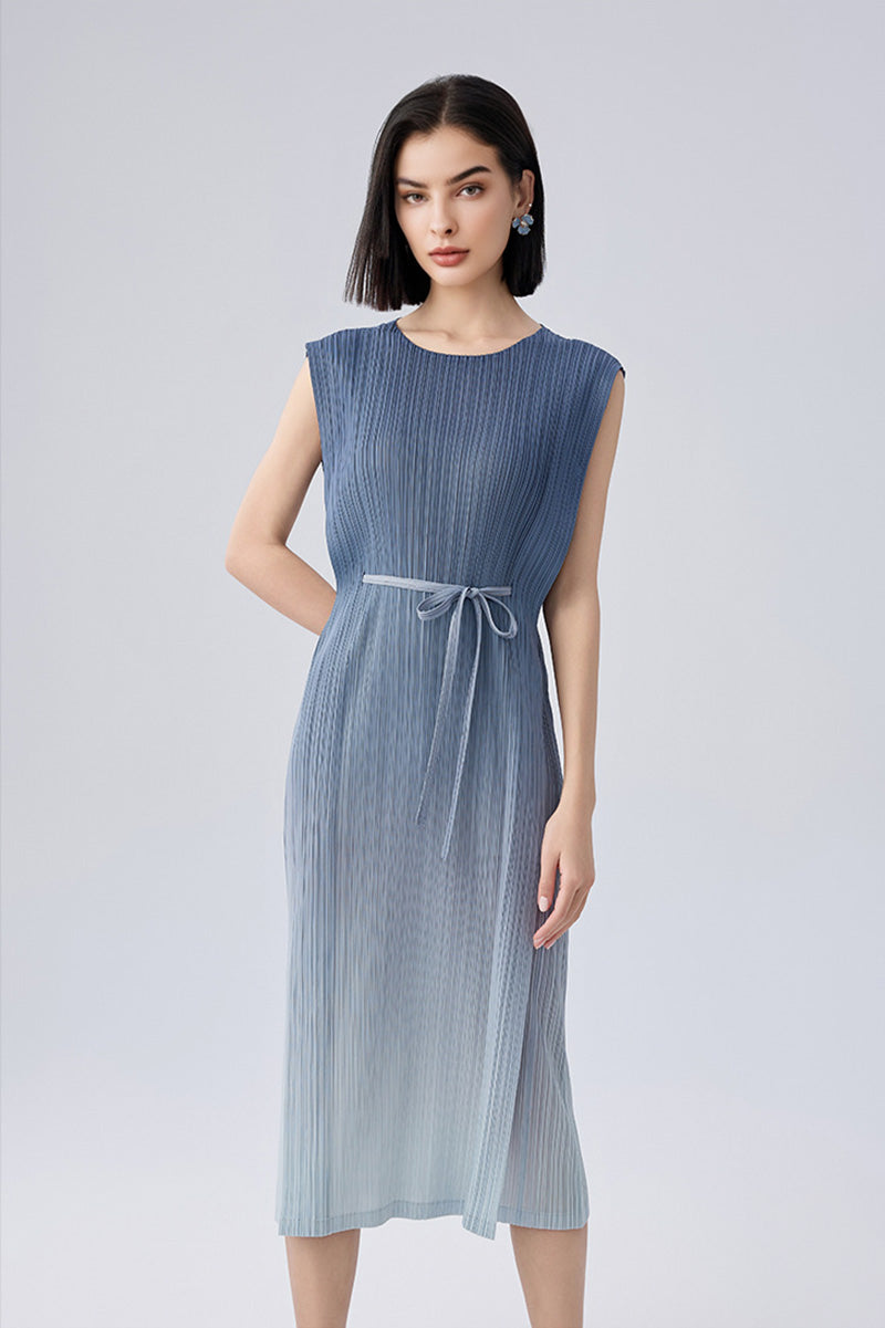 Ombre Pleated Sleeveless Midi Dress