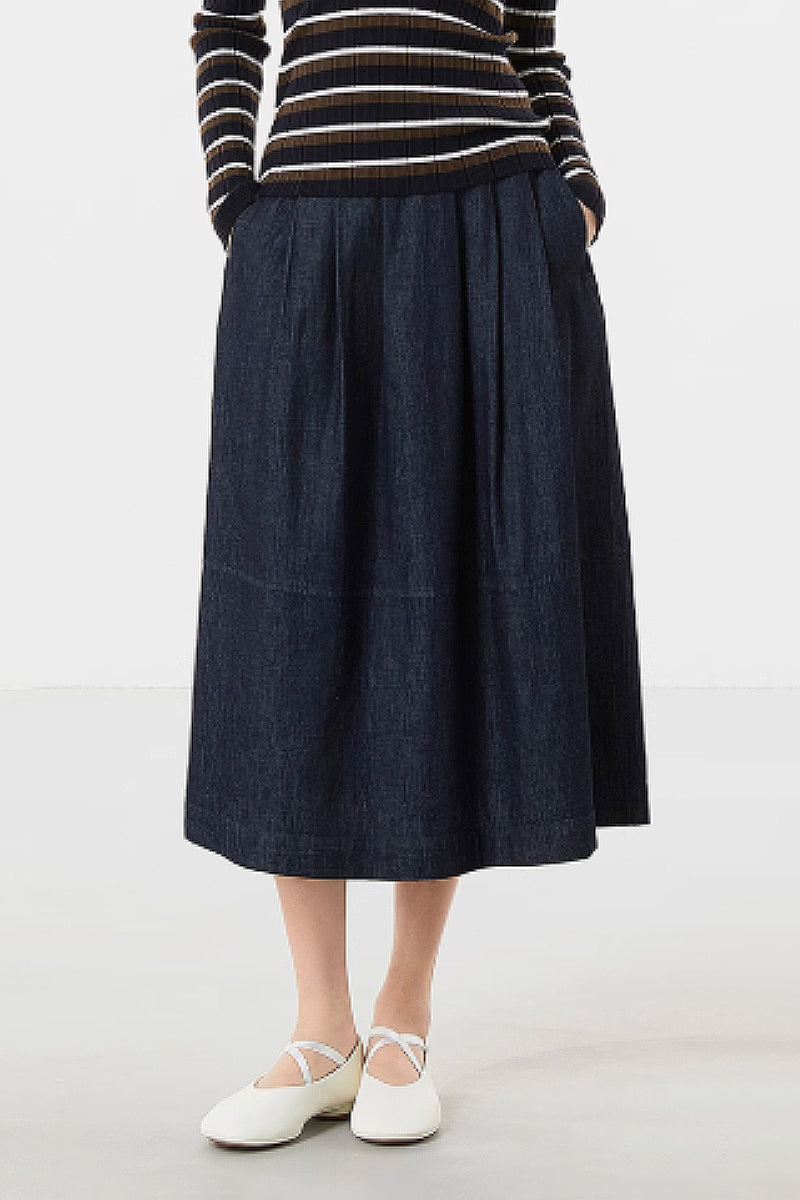 Organic Linen-Cotton A-Line Midi Skirt with Pockets