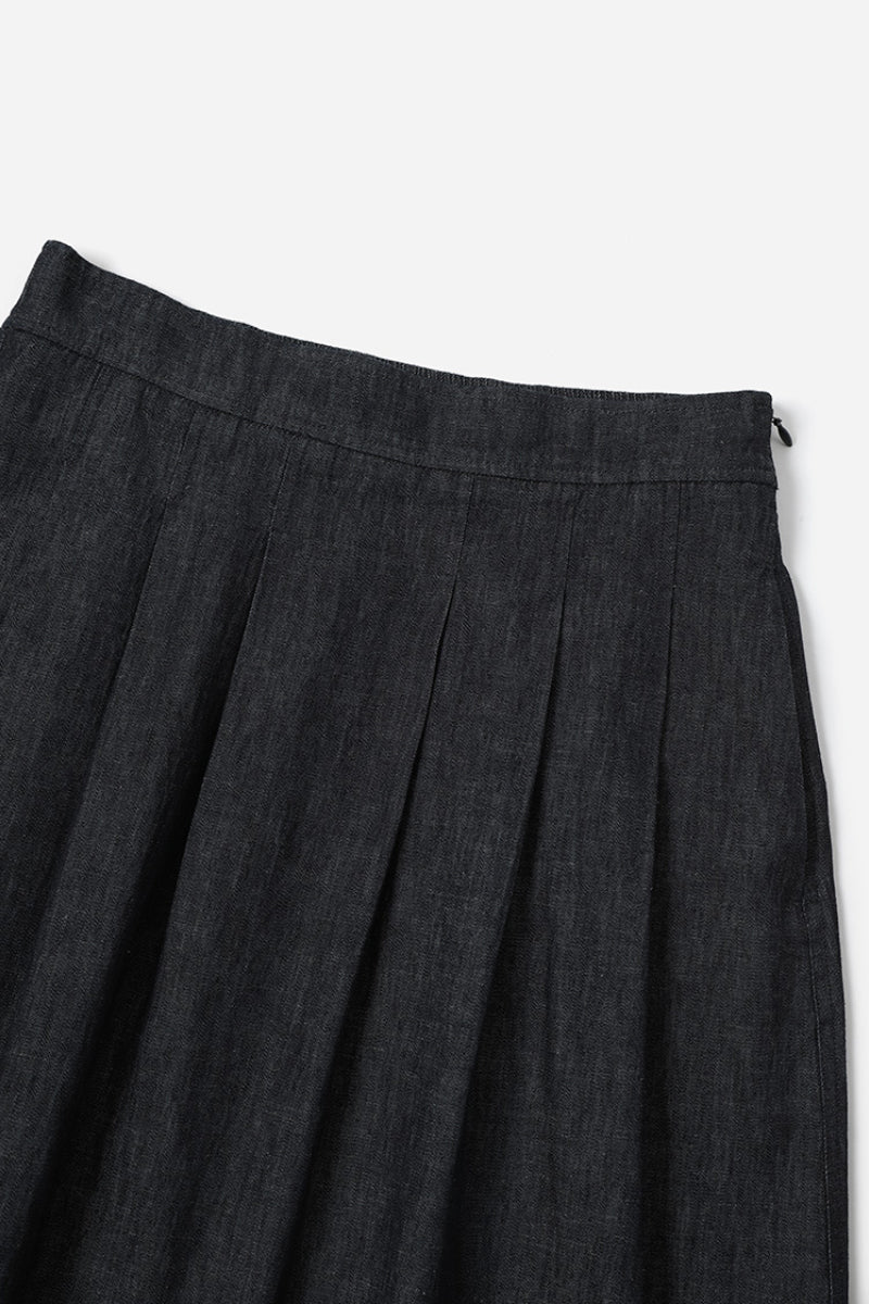 Organic Linen-Cotton A-Line Midi Skirt with Pockets
