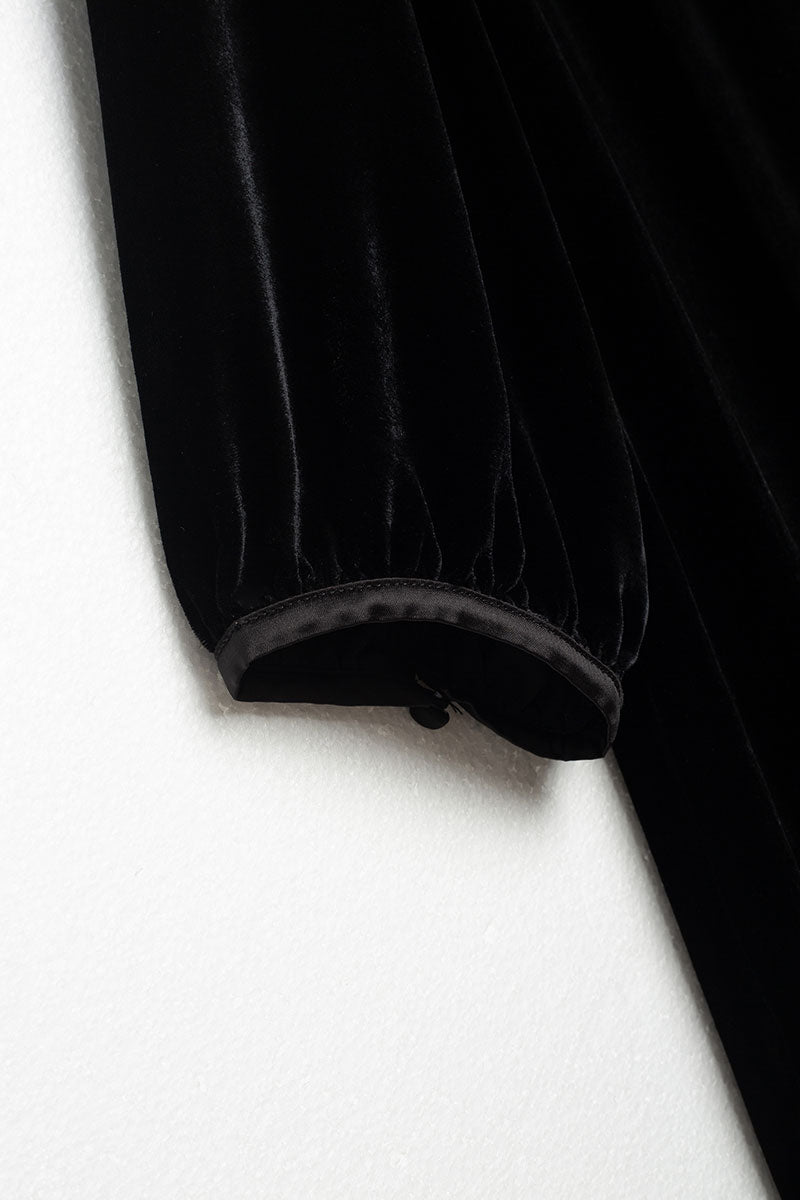 Ostrich-Feather Velvet Elbow-Sleeve Midi Dress with Pearl Trim
