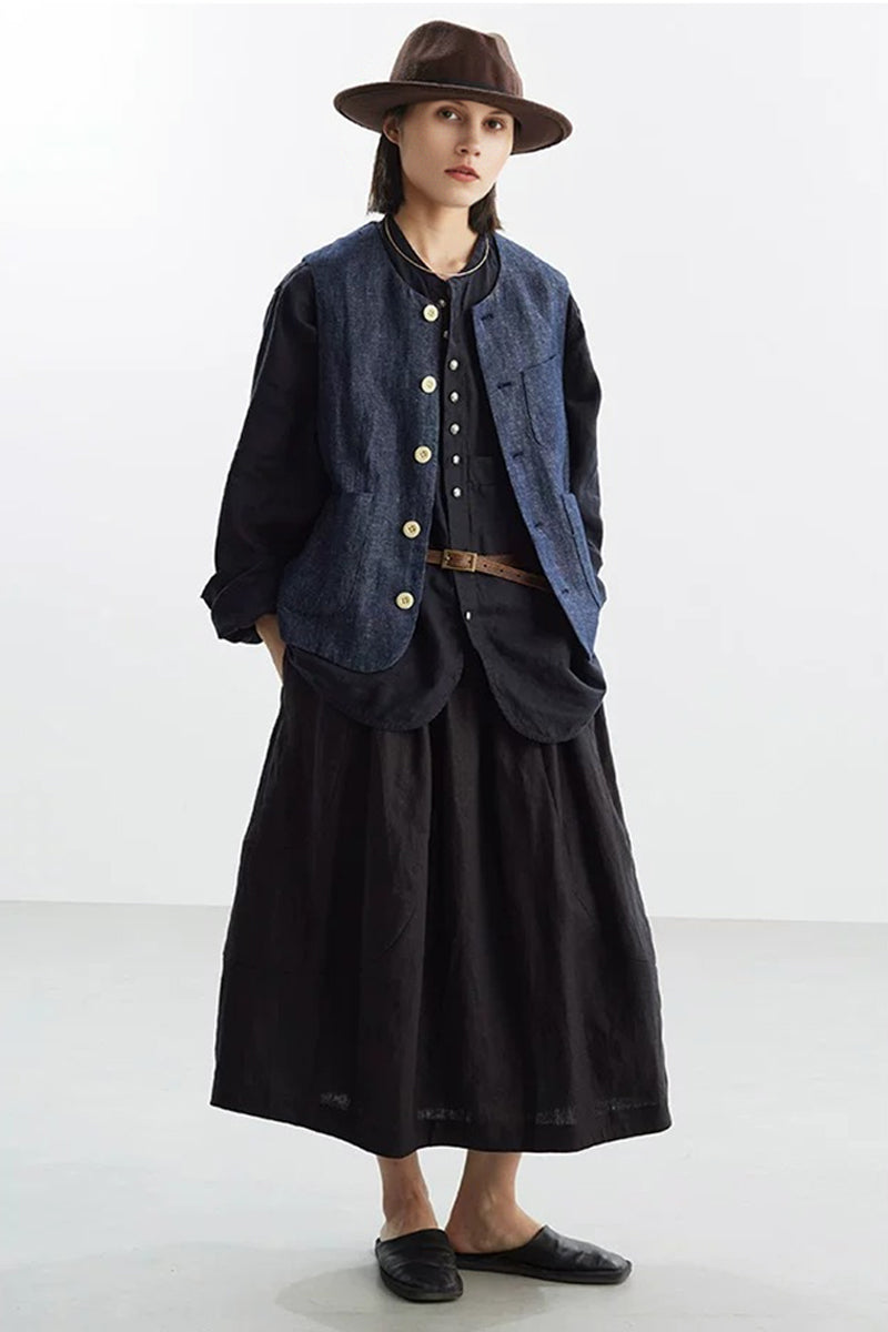 Oversized 100% Linen Herringbone Button-Down Shirt