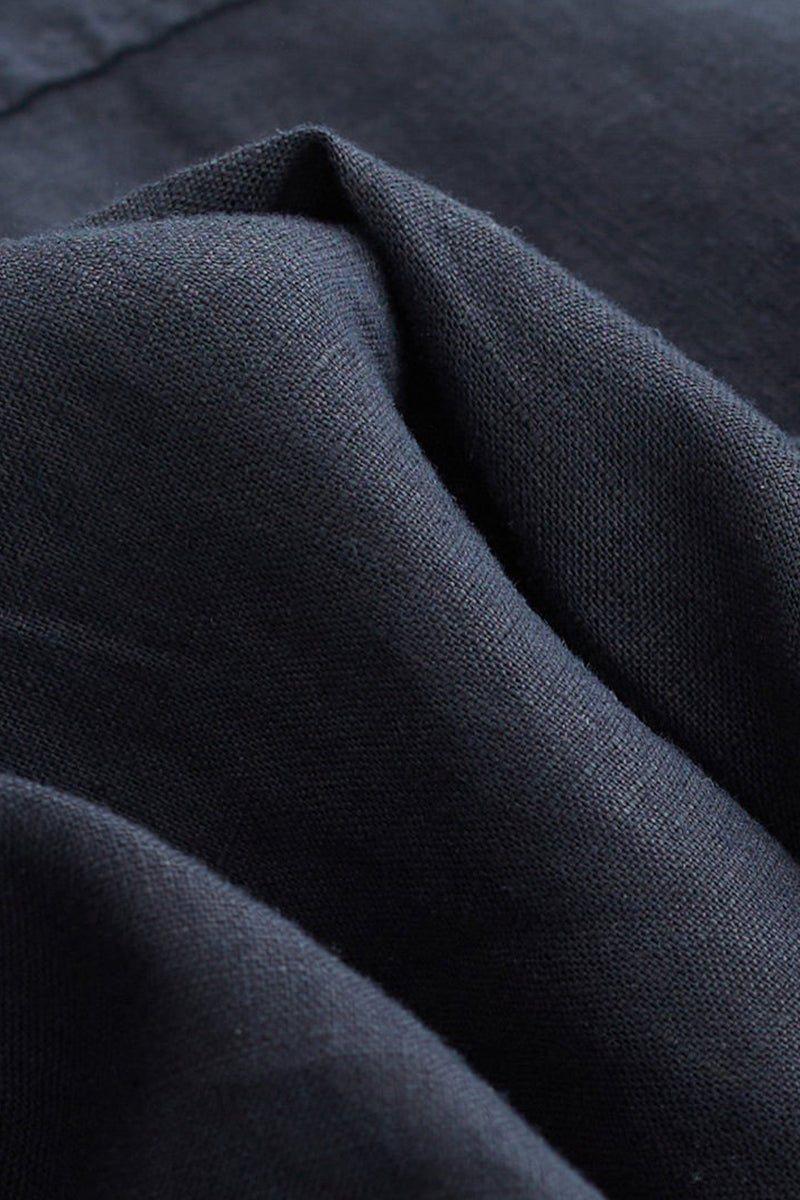 Oversized 100% Linen Herringbone Button-Down Shirt