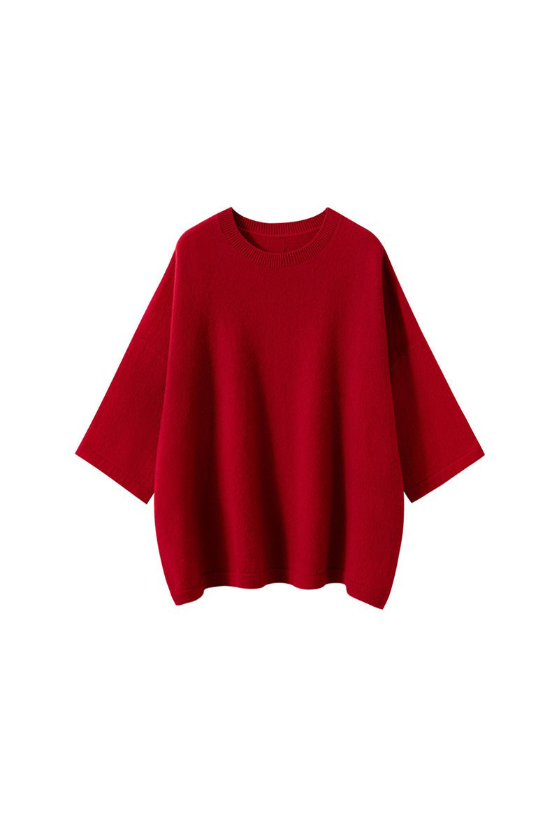 Oversized Cashmere 3/4 Sleeve Sweater T-Shirt