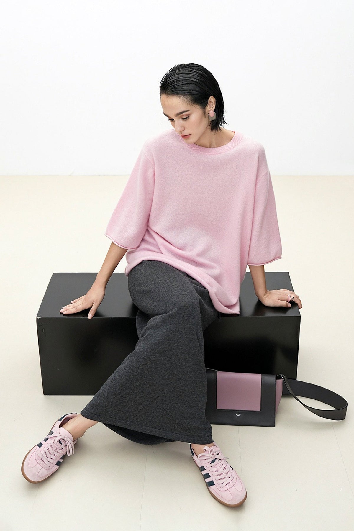 Oversized Cashmere 3/4 Sleeve Sweater T-Shirt