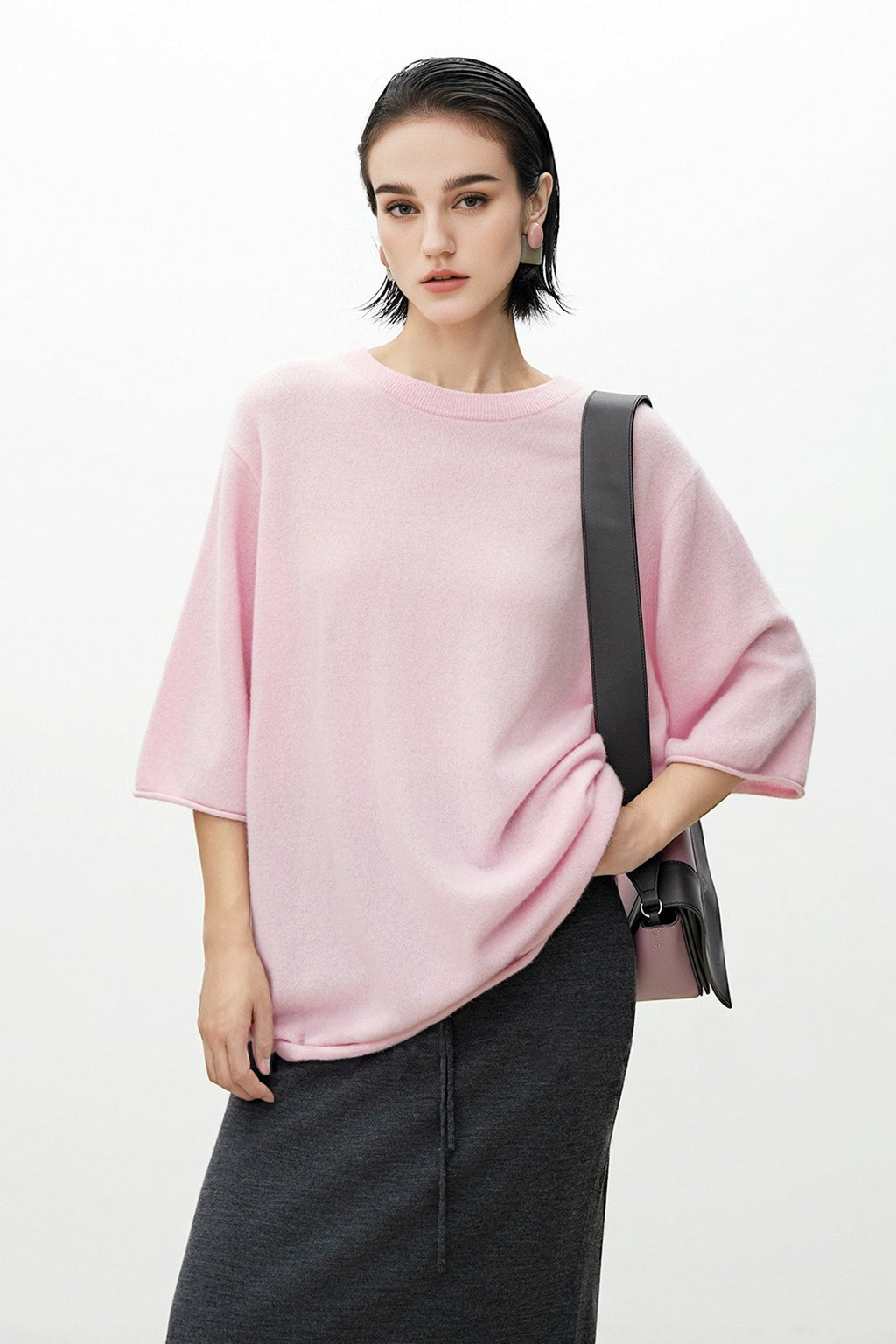 Oversized Cashmere 3/4 Sleeve Sweater T-Shirt