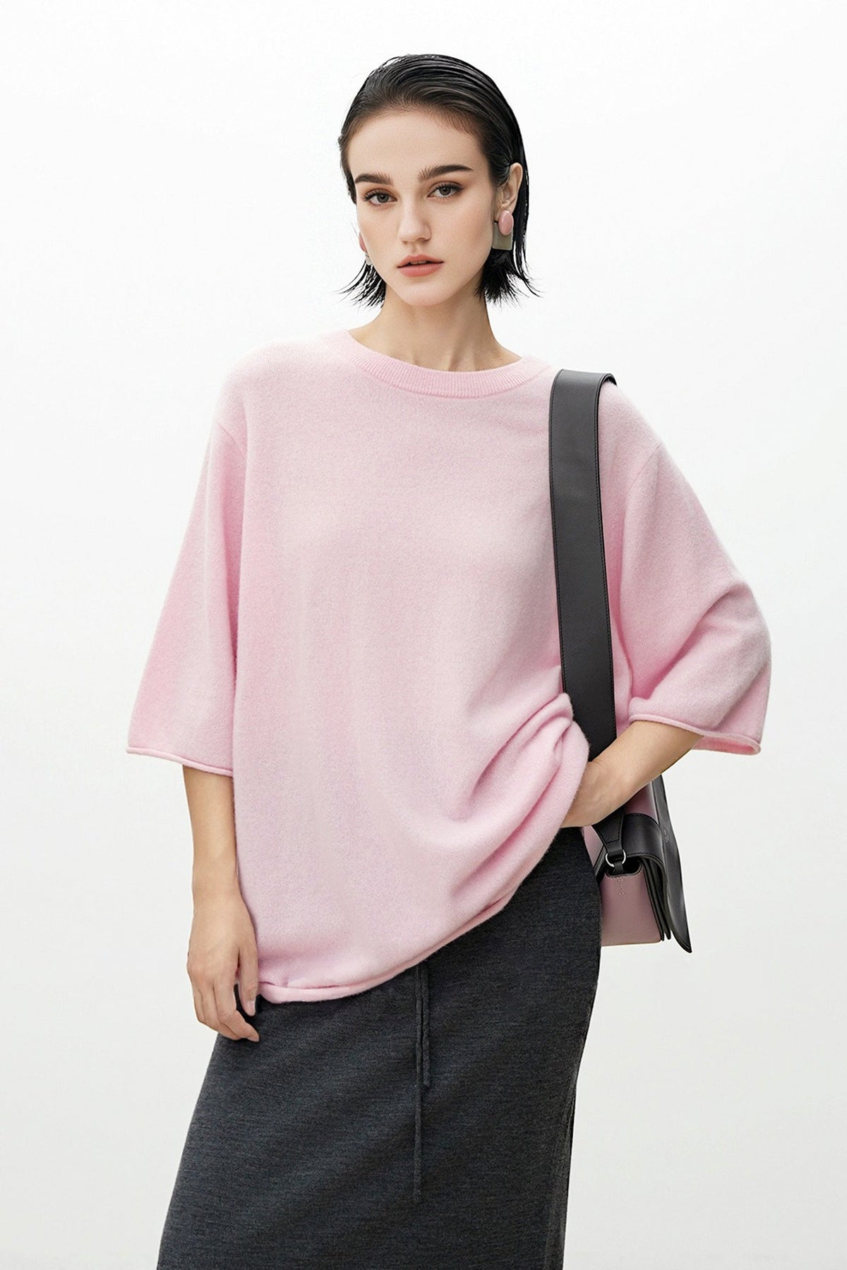 Oversized Cashmere 3/4 Sleeve Sweater T-Shirt