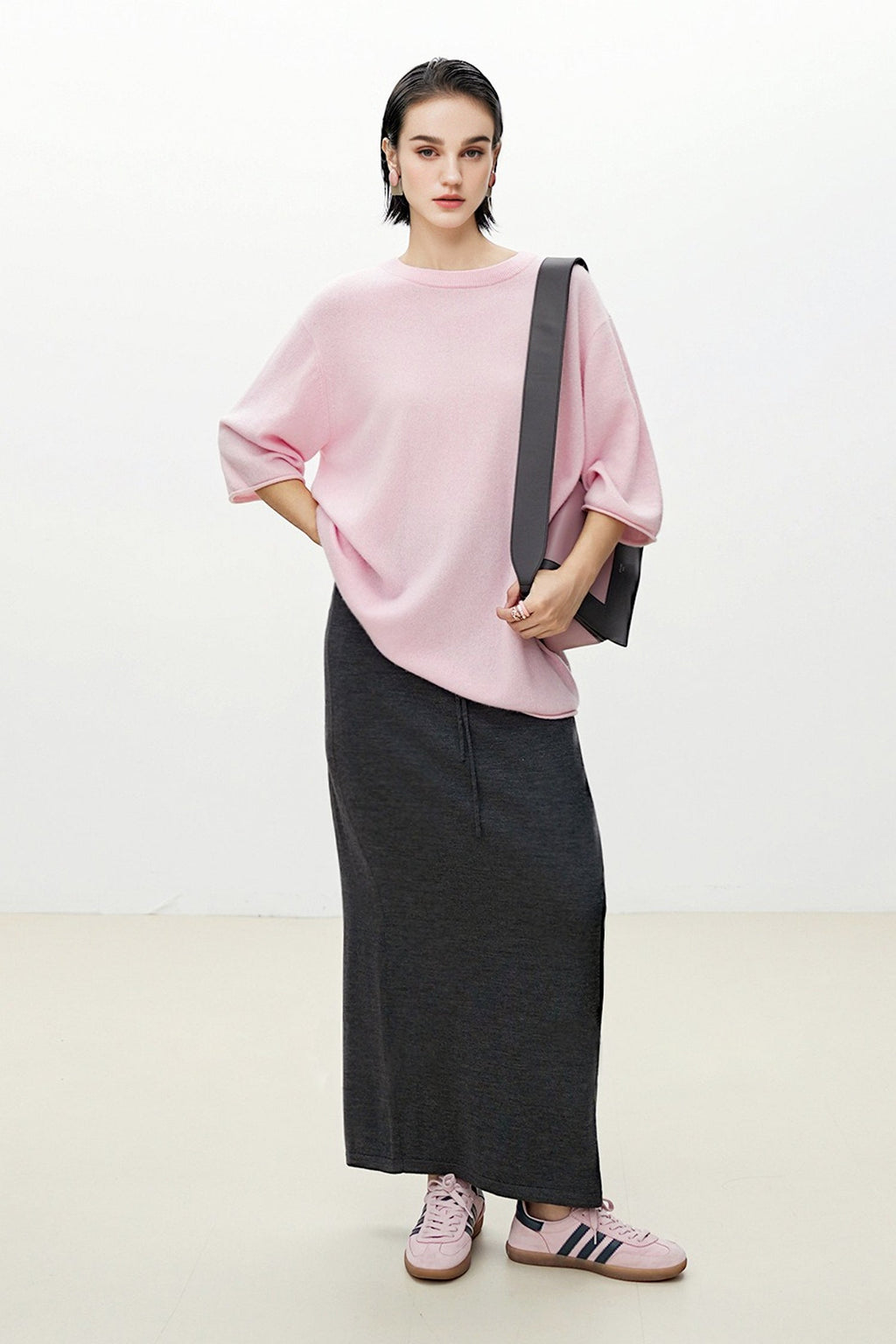 Oversized Cashmere 3/4 Sleeve Sweater T-Shirt
