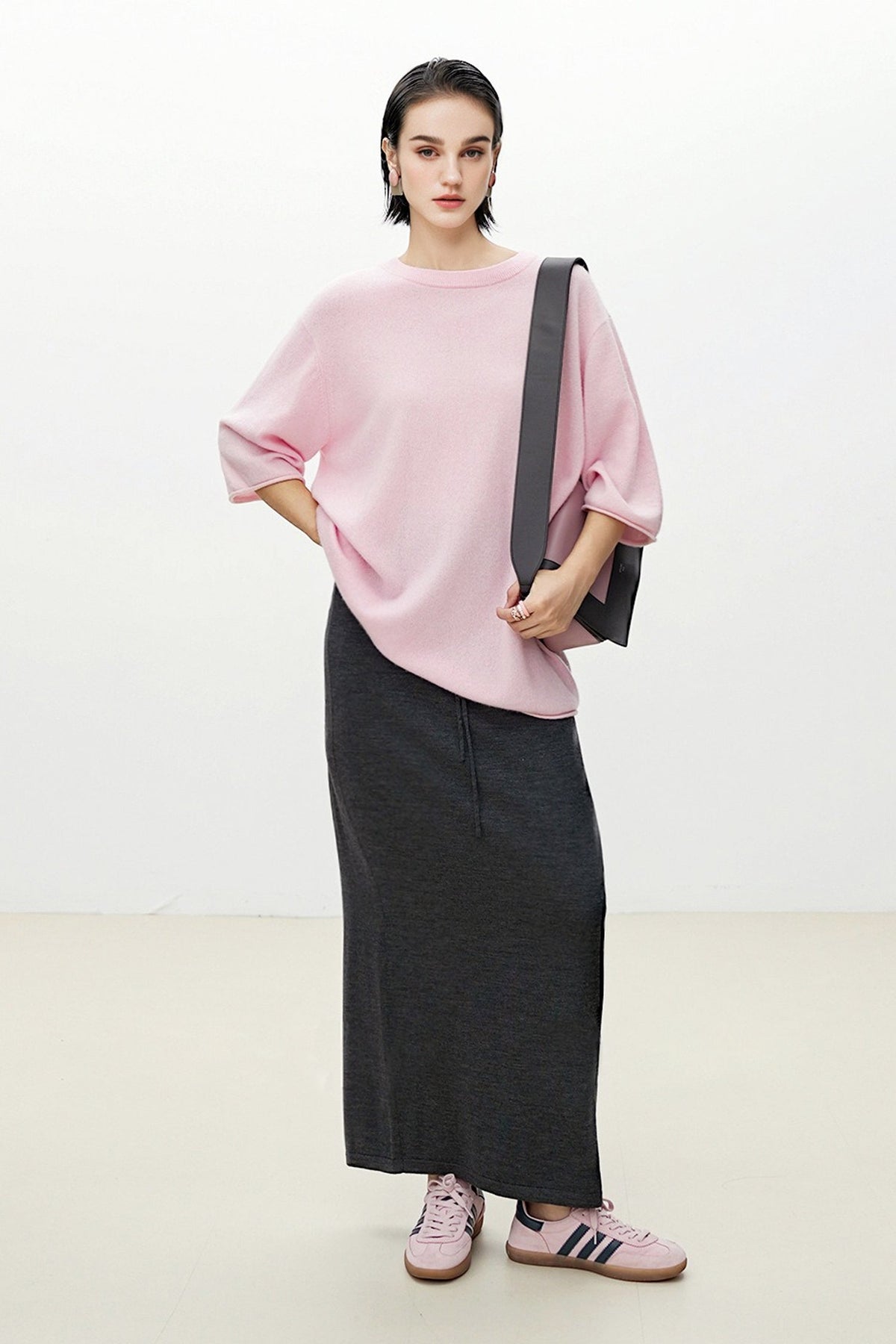 Oversized Cashmere 3/4 Sleeve Sweater T-Shirt