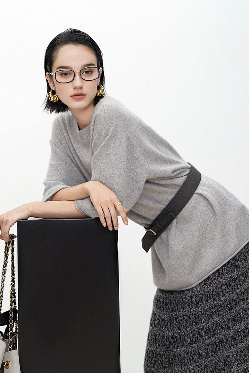 Oversized Cashmere 3/4 Sleeve Sweater T-Shirt
