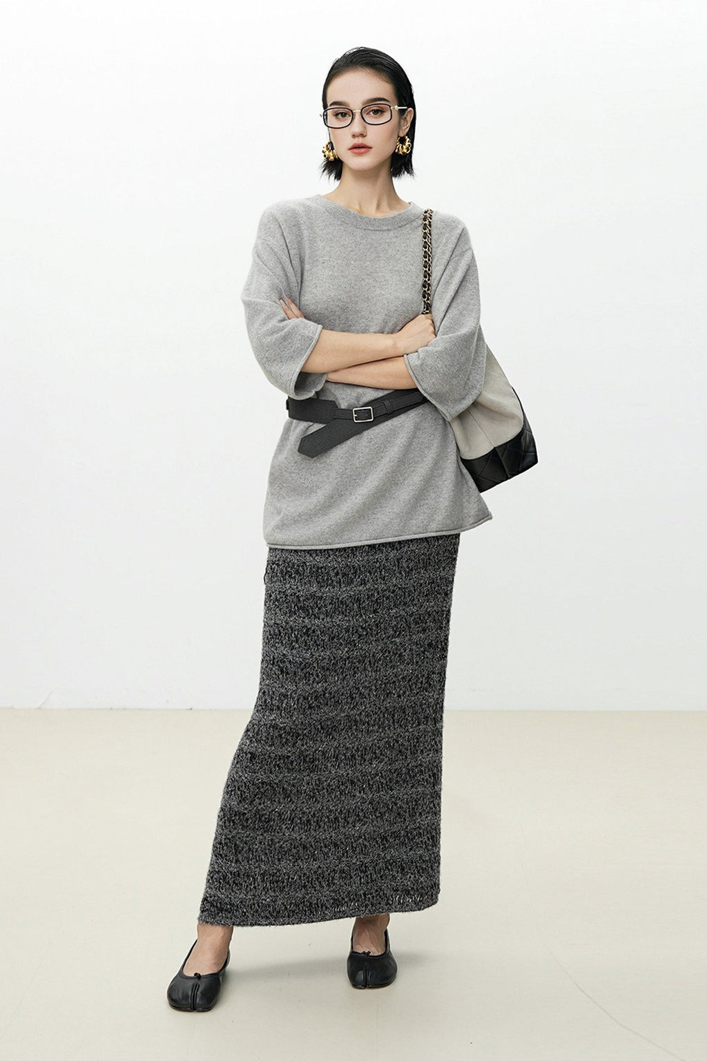 Oversized Cashmere 3/4 Sleeve Sweater T-Shirt
