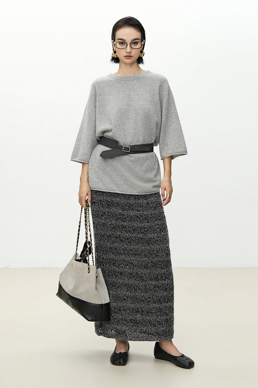 Oversized Cashmere 3/4 Sleeve Sweater T-Shirt