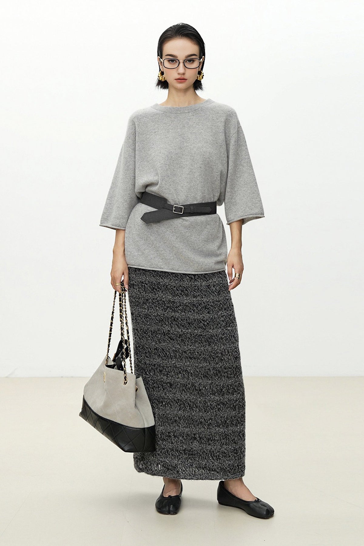 Oversized Cashmere 3/4 Sleeve Sweater T-Shirt