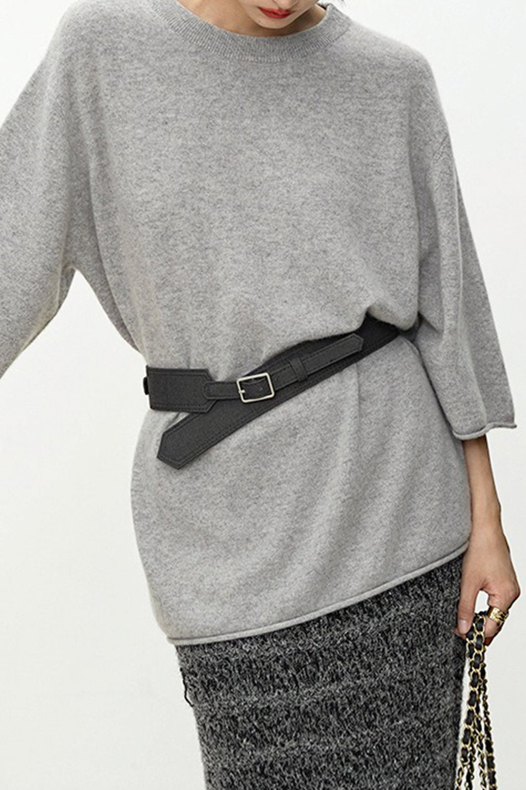 Oversized Cashmere 3/4 Sleeve Sweater T-Shirt