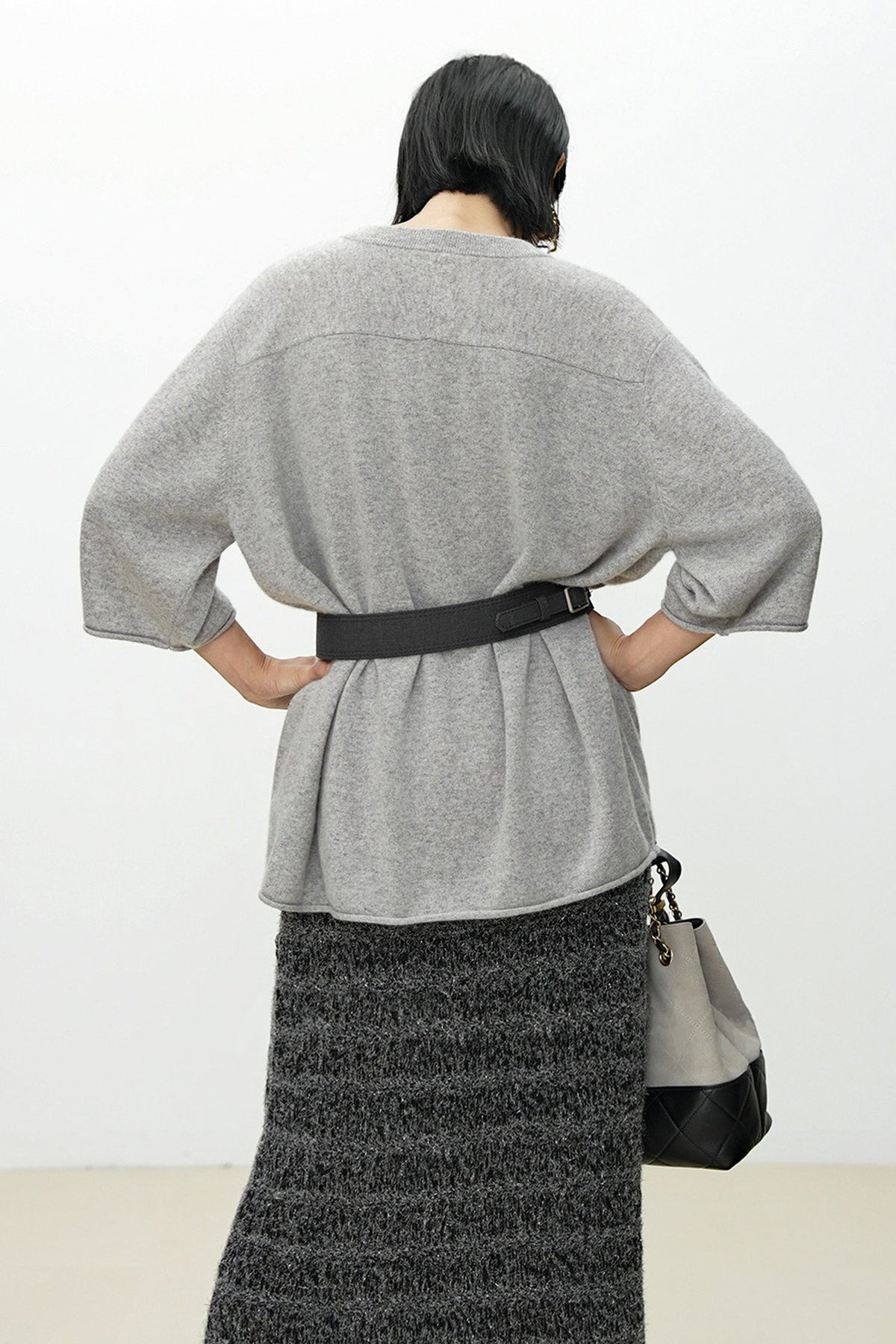 Oversized Cashmere 3/4 Sleeve Sweater T-Shirt