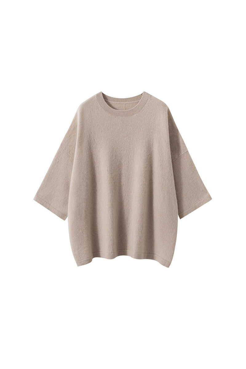 Oversized Cashmere 3/4 Sleeve Sweater T-Shirt