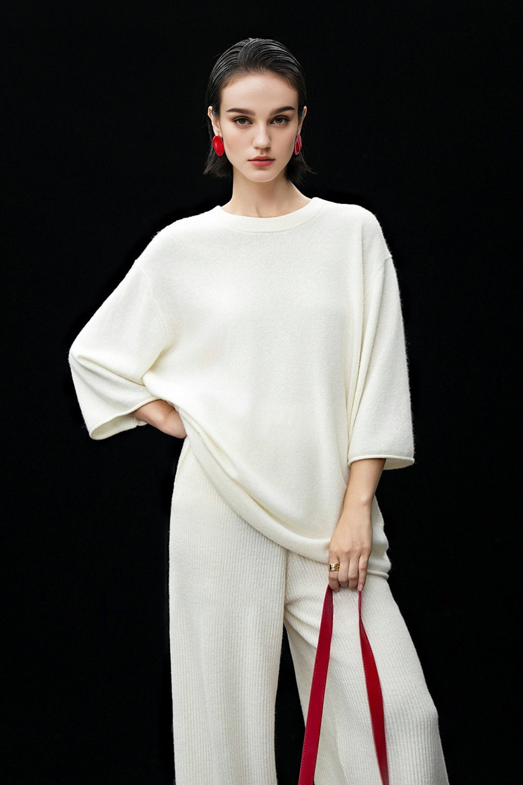 Oversized Cashmere 3/4 Sleeve Sweater T-Shirt