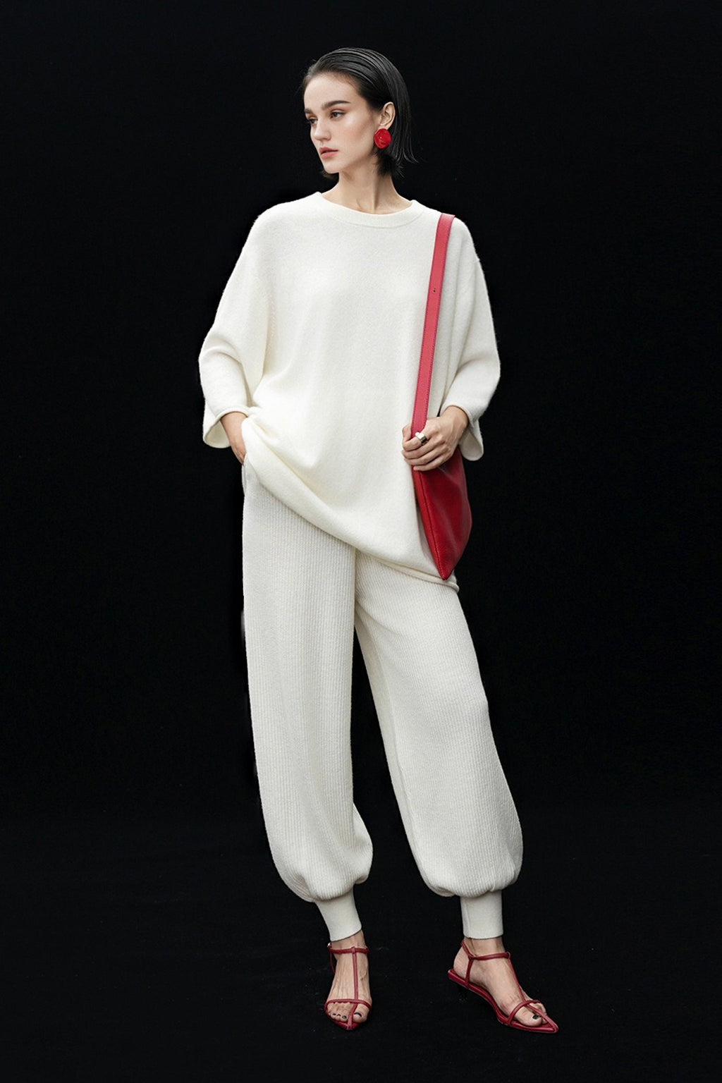 Oversized Cashmere 3/4 Sleeve Sweater T-Shirt