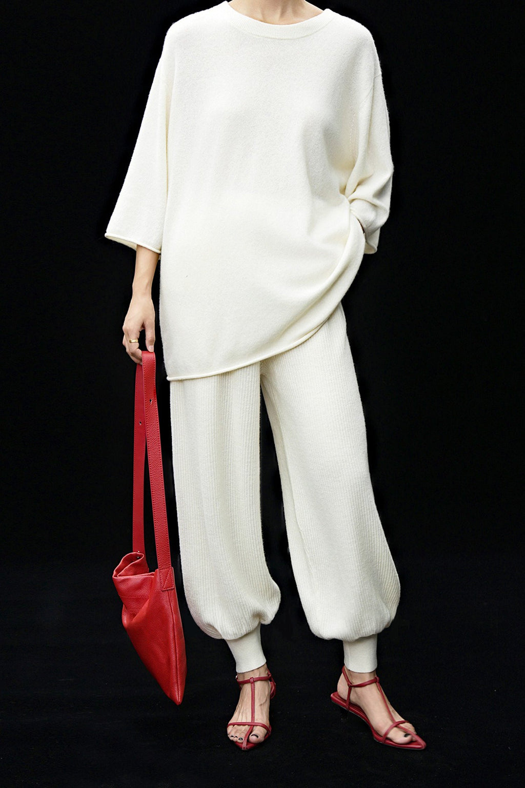 Oversized Cashmere 3/4 Sleeve Sweater T-Shirt