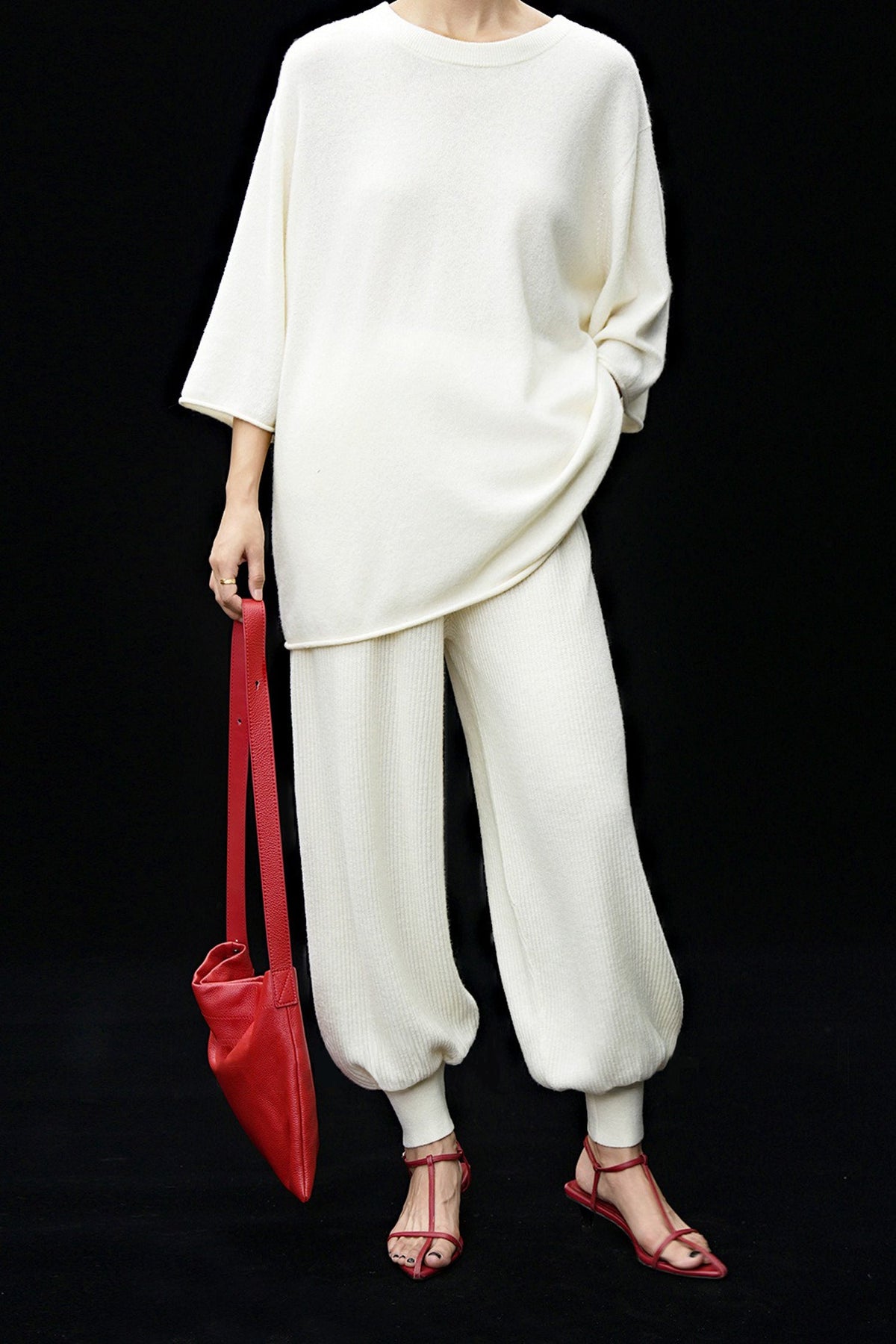 Oversized Cashmere 3/4 Sleeve Sweater T-Shirt