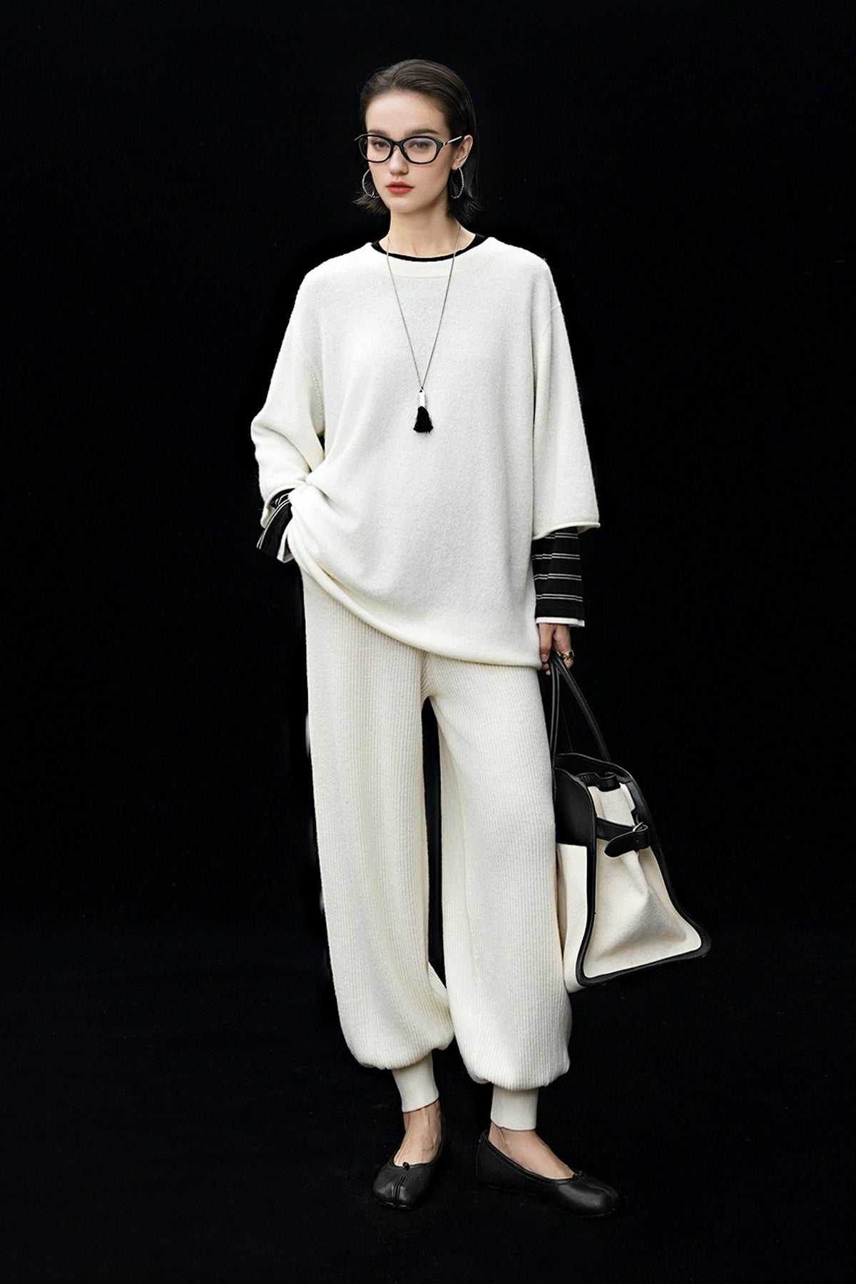 Oversized Cashmere 3/4 Sleeve Sweater T-Shirt
