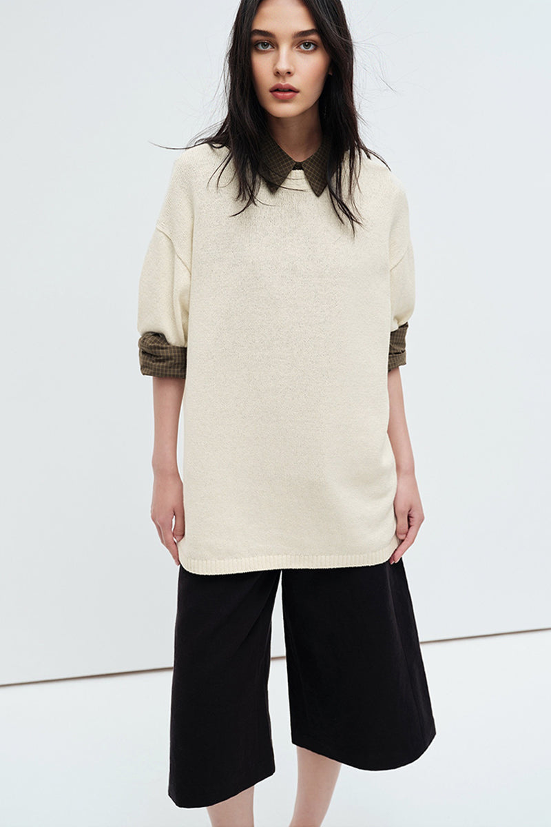 Oversized Cotton-Hemp Half Sleeve Knit Top