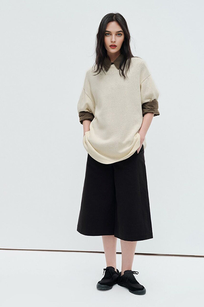 Oversized Cotton-Hemp Half Sleeve Knit Top