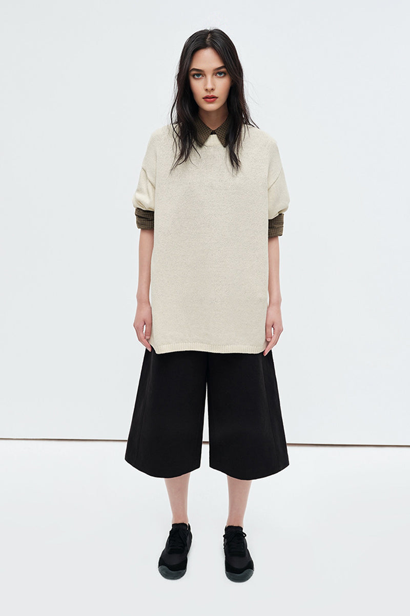 Oversized Cotton-Hemp Half Sleeve Knit Top