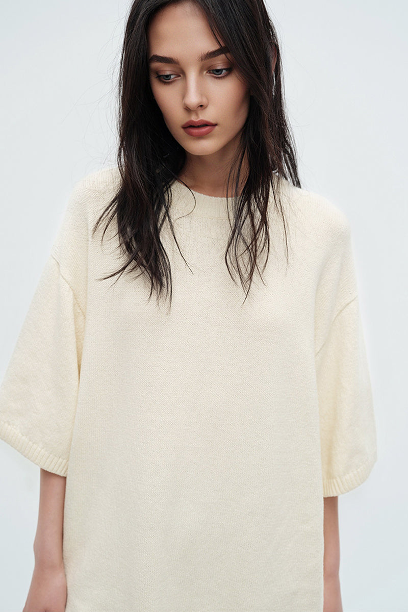 Oversized Cotton-Hemp Half Sleeve Knit Top
